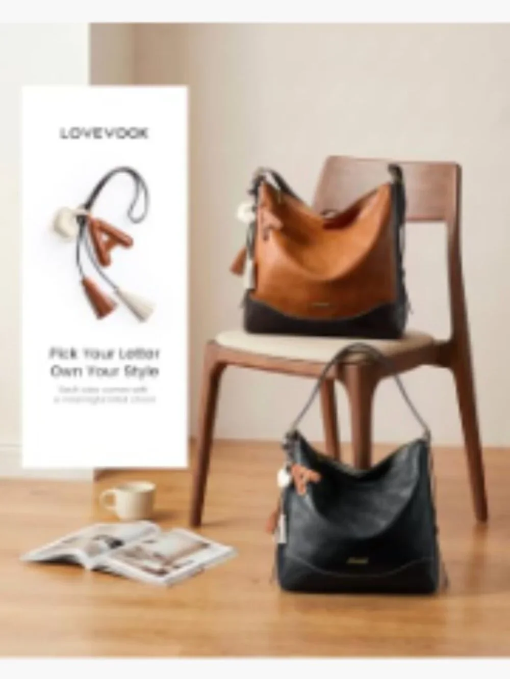 Women's Soft Faux Leather Hobo Bag Crossbody with Cup Holder and Initial Charm